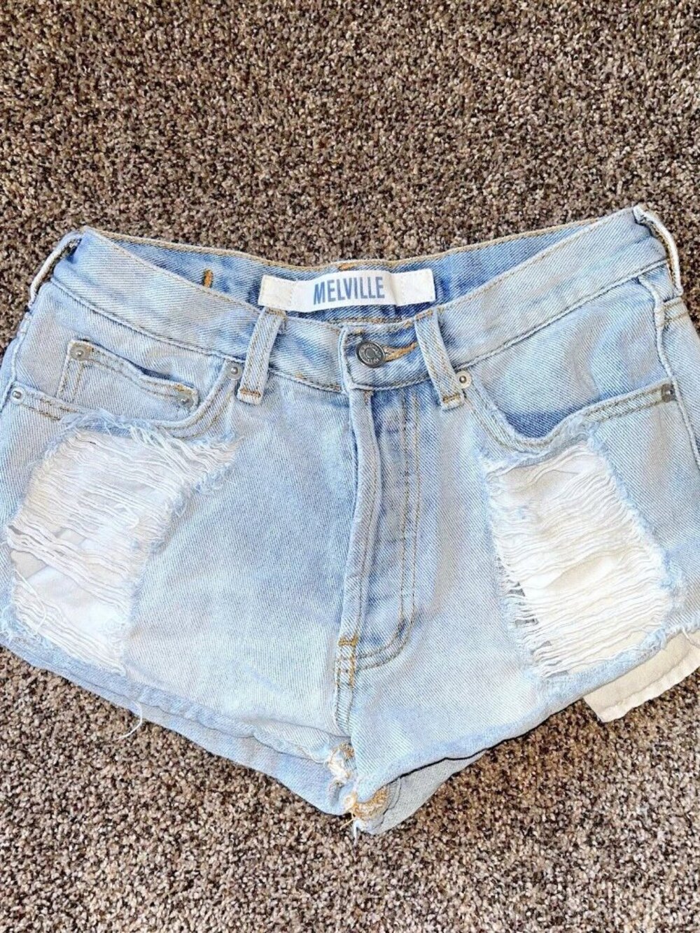 Brandy Melville Womens Shorts Size 26 Blue Frayed Denim Jeans Cut Off Button Fly